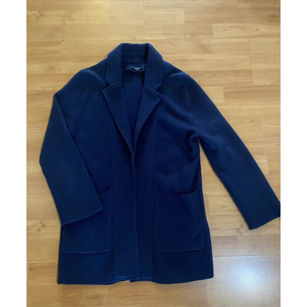 Quince Open Front Navy Blue Cardigan Long Sleeve Size XS Organic Cotton Pockets - Picture 4 of 8